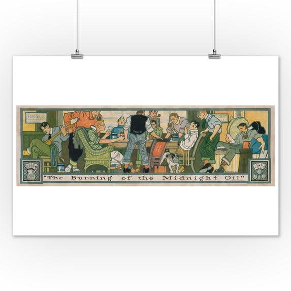 The Burning of the Midnight Oil Vintage Poster (artist: Blumenthal) USA c. 1907 (12x18 Art Print, Wall Decor Travel Poster)