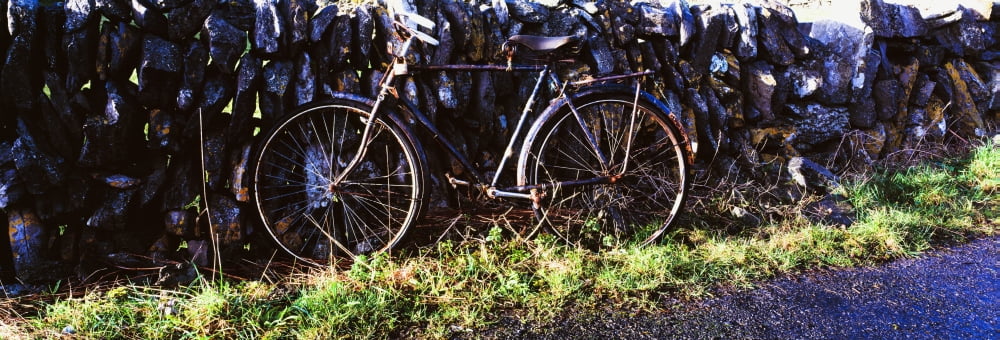 The Burren County Clare Ireland Bicycle Leaning Against Stone Wall Canvas Art - The Irish Image Collection Design Pics (44 x 15)