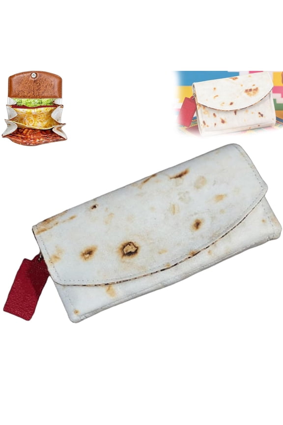 The Burrito Wallet with Foil Bag, Giant Tortilla Leather Purse, Slim Stylish Travel Card Holder Organizer with Zipper Pocket, Novelty Storage Wrap