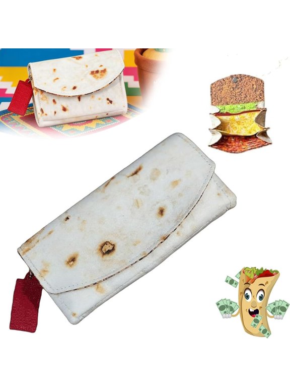 The Burrito Wallet with Foil Bag, Giant Tortilla Leather Purse, Travel Card Holder Organizer, Novelty Storage Wrap