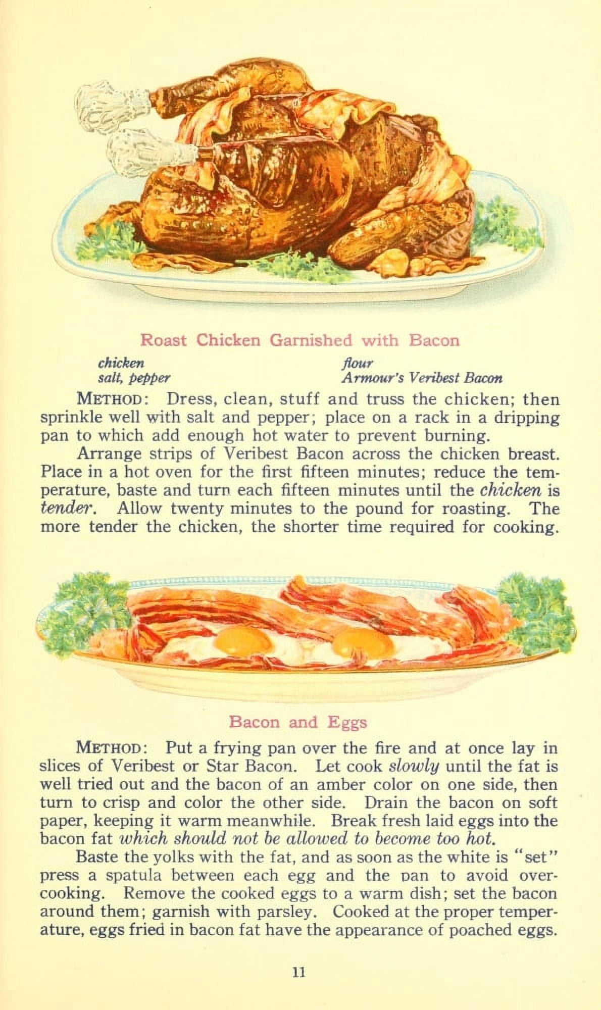 The Business of being a Housewife 1917 Roast Chicken & Bacon & Eggs Canvas Art -  (24 x 36)