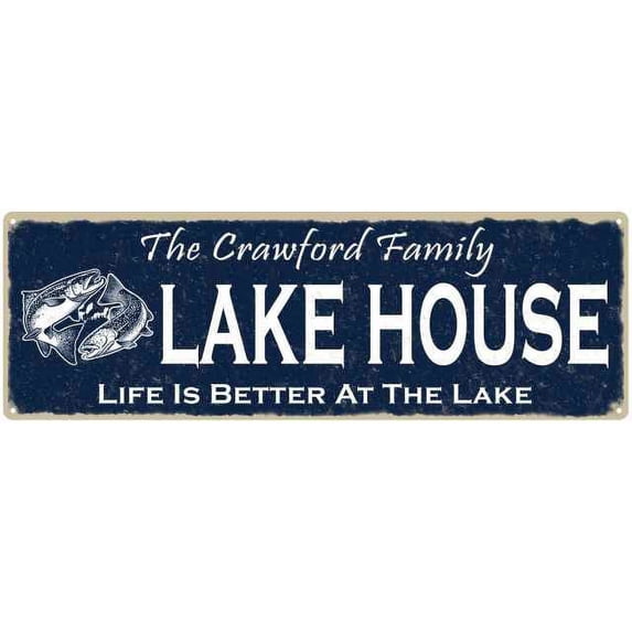 The CRAWFORD Family Lake House Sign 8x24 Metal Fishing Cabin Decor 108240101146