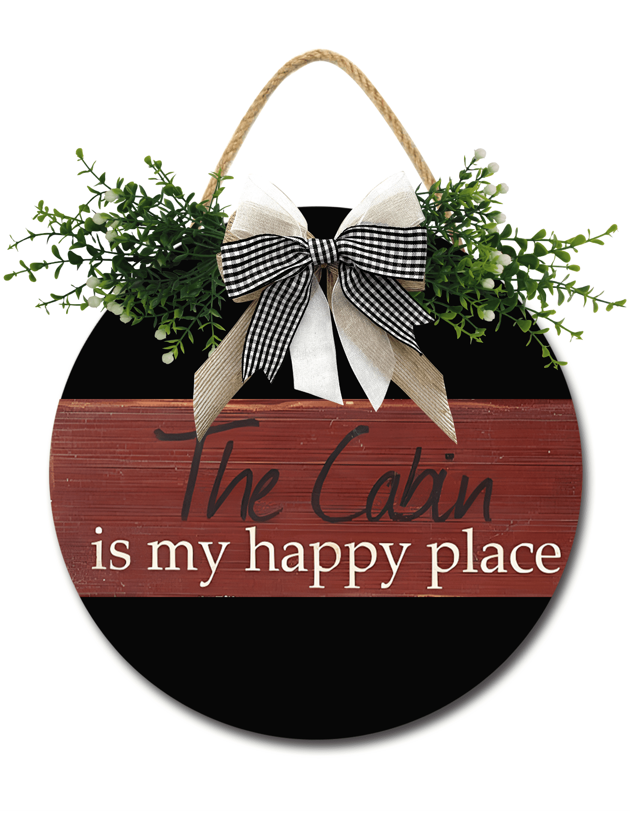 The Cabin Is My Happy Place Door Sign Home Decor Round Wood Wreaths