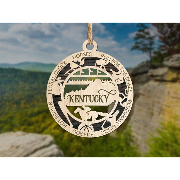 The Cabin Woodworker - Baltic Birch Wood - Kentucky State Ornament - Holo Cut Backing
