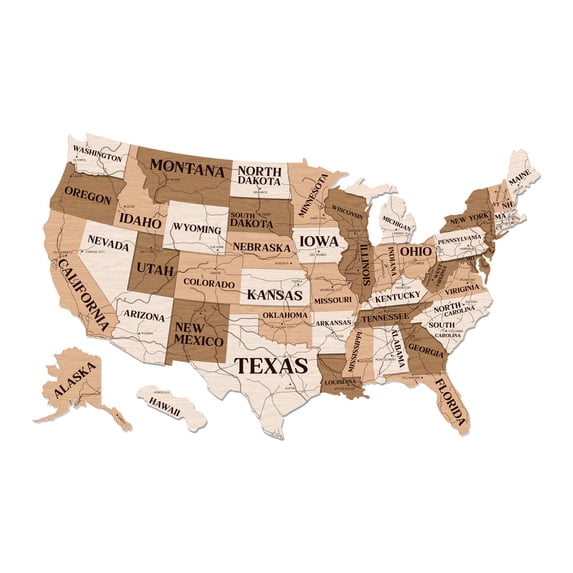 The Cabin Woodworker - Homestyle 3D USA Map - Large (27" x 16.34") - Southwestern - State, Capitals, Roads & Rivers