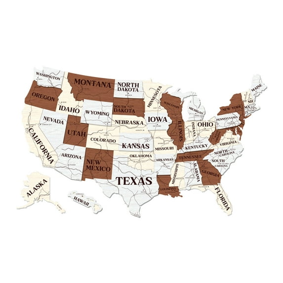 The Cabin Woodworker - Homestyle 3D USA Map - XX-Large (49" x 33") - Farmhouse - State, Capitals, Roads & Rivers