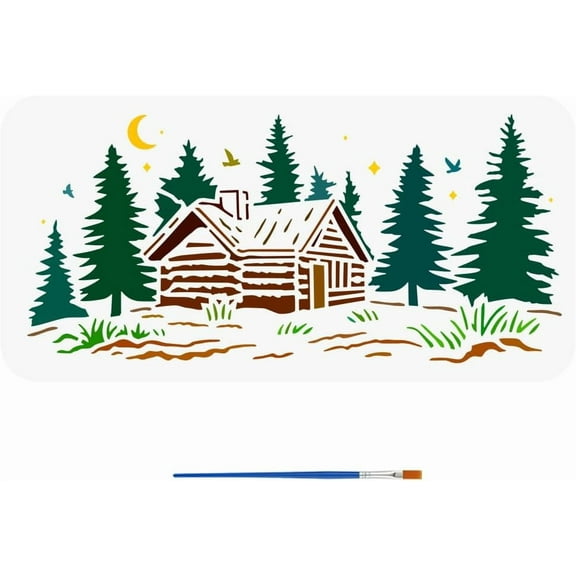 The Cabin in The Woods Stencil 11.8x5.9Inch Hut Stencils with Nature Themes Template for Wall Fabric DIY