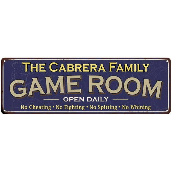 The Cabrera Family Blue Game Room Metal 8x24 Sign 108240037729