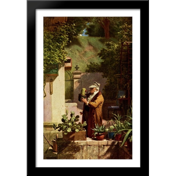 The Cactus Lover 26x40 Large Black Wood Framed Print Art by Carl Spitzweg