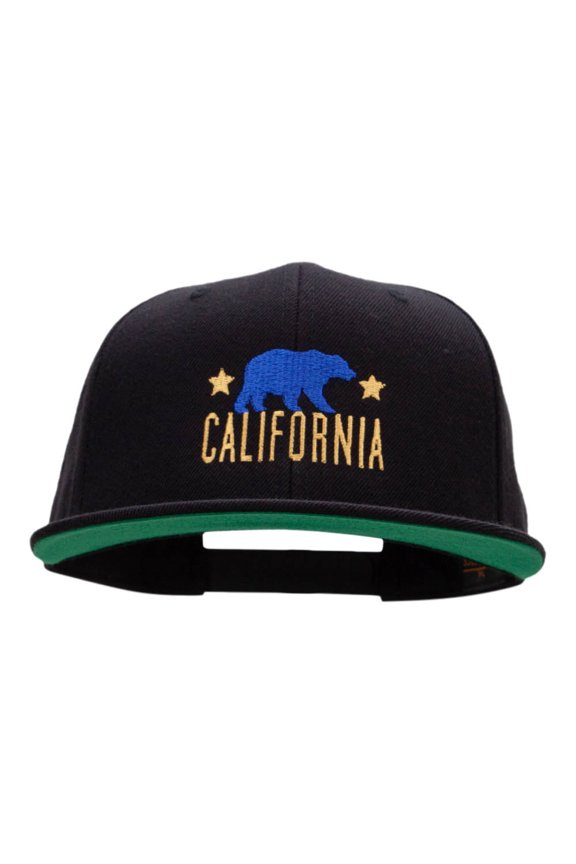 The California Bear Embroidered Wool Blend Prostyle Snapback - Black OSFM