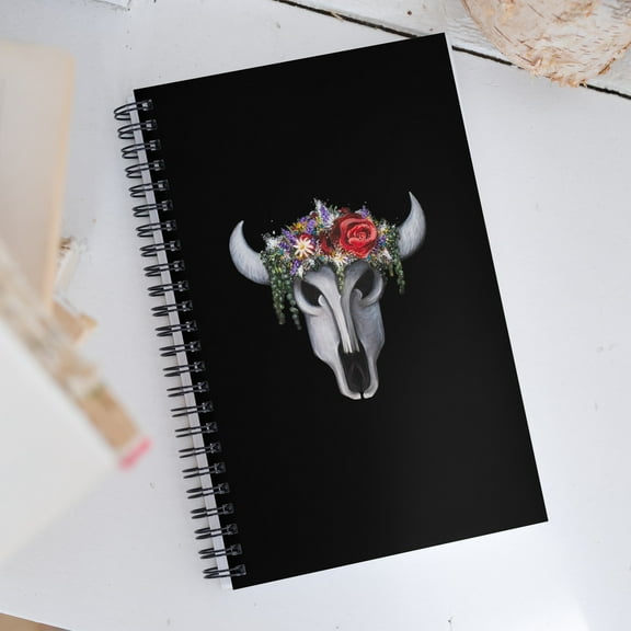 Art By Elysa Espinoza Spiral Notebook, Artistic Spiritual Design, Dot Grid, 5.5x8.5 in, Black, 140 Pages, 1 Count