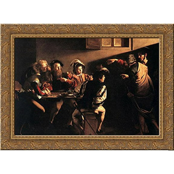 The Calling of St. Matthew 24x19 Gold Ornate Wood Framed Canvas Art by Caravaggio