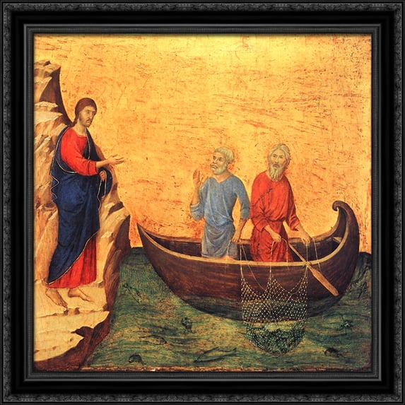 The Calling of the Apostles Peter and Andrew 28x28 Large Black Ornate Wood Framed Canvas Art by Duccio