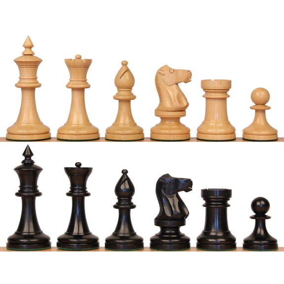 The Cambridge Springs Antique Reproduction Chess Set with Ebonized & Boxwood Pieces - 4"