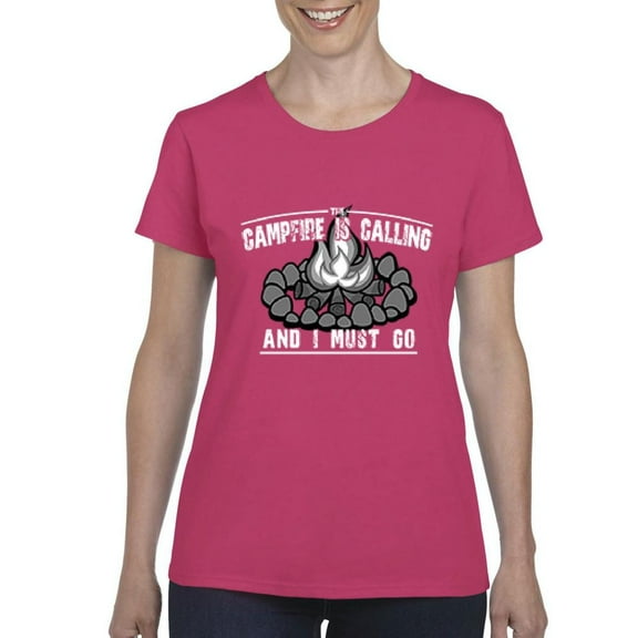 The Campfire Is Calling And I Must Go Women's T-shirt Tee Clothes Medium Heliconia Pink