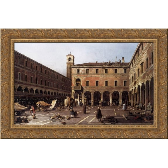 The Campo di Rialto 24x18 Gold Ornate Wood Framed Canvas Art by Canaletto