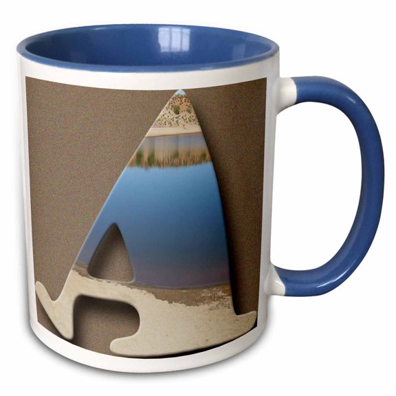 3drose, the Capital Letter a with a Lake in It and Some Sand, 11oz Two-tone Blue Mug