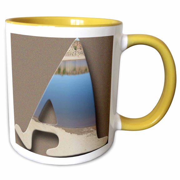 3drose, the Capital Letter a with a Lake in It and Some Sand, 11oz Two-tone Yellow Mug