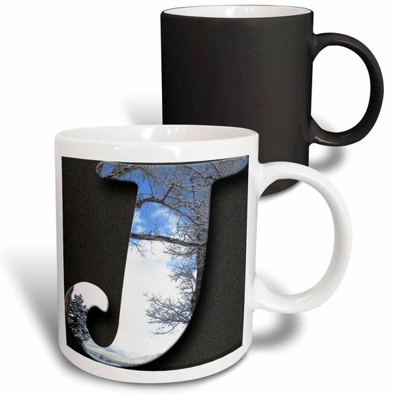 3drose, the Capital Letter J Cute Out of a Snow Scene and Tree, 11oz Magic Transforming Mug