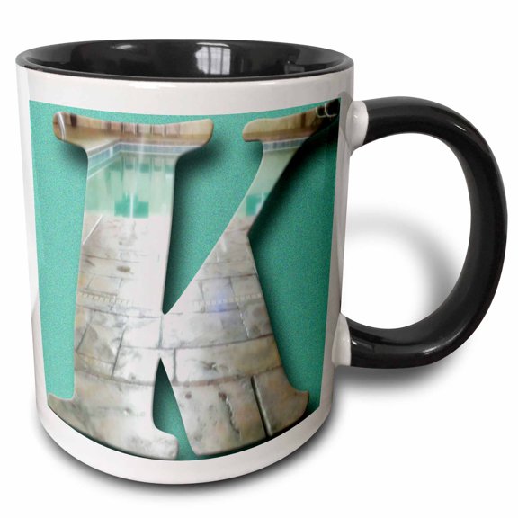 3drose, the Capital Letter K Cut Out of a Swimming Pool and Tile, 11oz Two-tone Black Mug