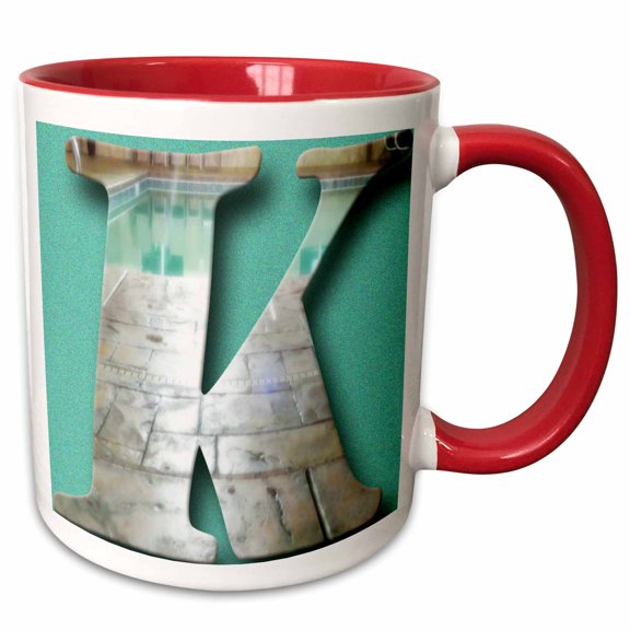 3drose, the Capital Letter K Cut Out of a Swimming Pool and Tile, 11oz Two-tone Red Mug