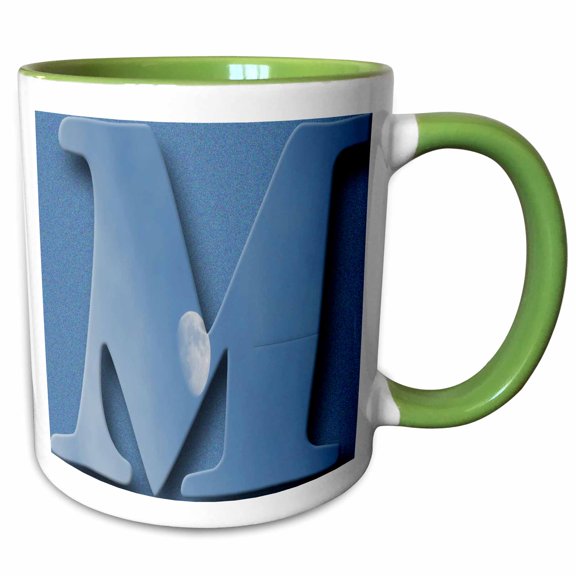 3drose, the Capital Letter M with the Moon on It in Light and Dark Blue, 11oz Two-tone Green Mug