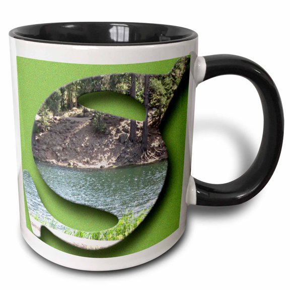 3drose, the Capital Letter S Cut Out of the Reservoir in Pine Valley, 11oz Two-tone Black Mug
