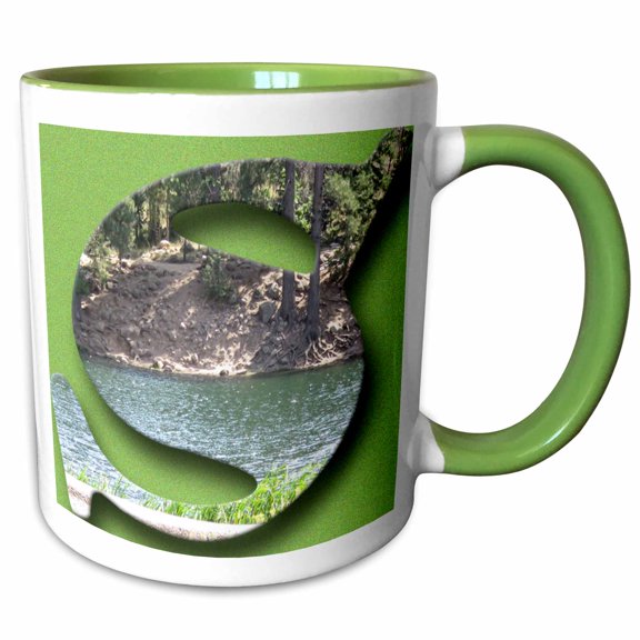 3drose, the Capital Letter S Cut Out of the Reservoir in Pine Valley, 11oz Two-tone Green Mug