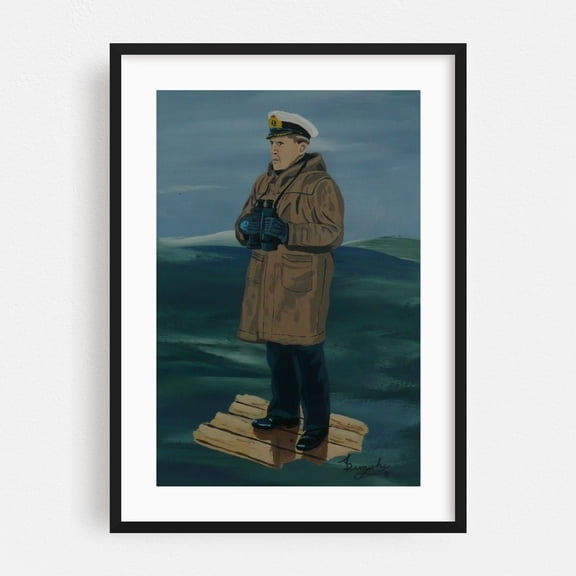 The Captain - Painting Nautical Ocean Seascape Boat Winter Vintage Black Framed Wall Art Print 5 x 7 inches