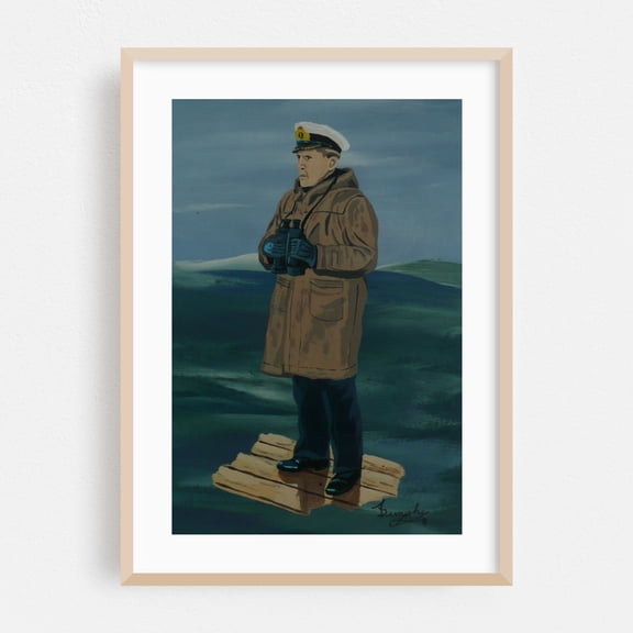 The Captain - Painting Nautical Ocean Seascape Boat Winter Vintage Oak Framed Wall Art Print 5 x 7 inches