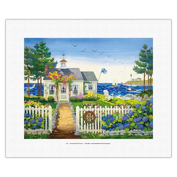 The Captain’s Seaside Cottage - From an Original Watercolor Painting by Robin Wethe Altman - Fine Art Rolled Canvas Print 11in x 14in