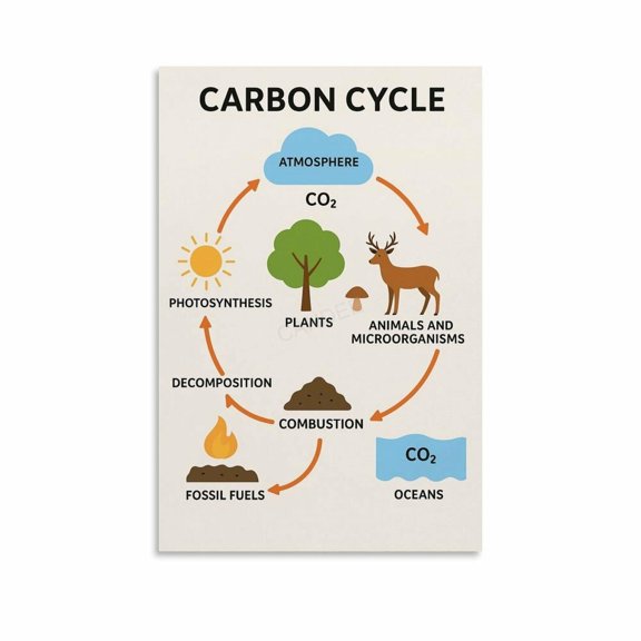 The Carbon Cycle Poster Eco Friendly Educational (3) Canvas Painting Posters And Prints Wall Art for Living Room Bedroom Decor