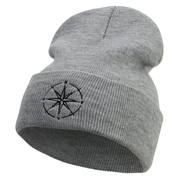 The Cardinal Direction Embroidered 12 Inch Long Knitted Beanie - Heather Charcoal OSFM