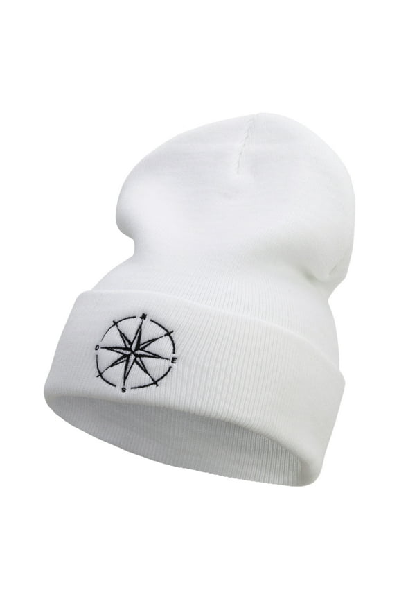 The Cardinal Direction Embroidered 12 Inch Long Knitted Beanie - White OSFM