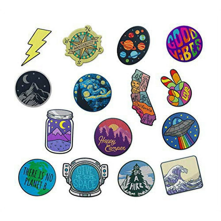 The Carefree Bee - Large Assorted Set of 15 Aesthetic and Cool Outdoors Iron  On Patches for Jackets Backpacks Jeans and Clothes