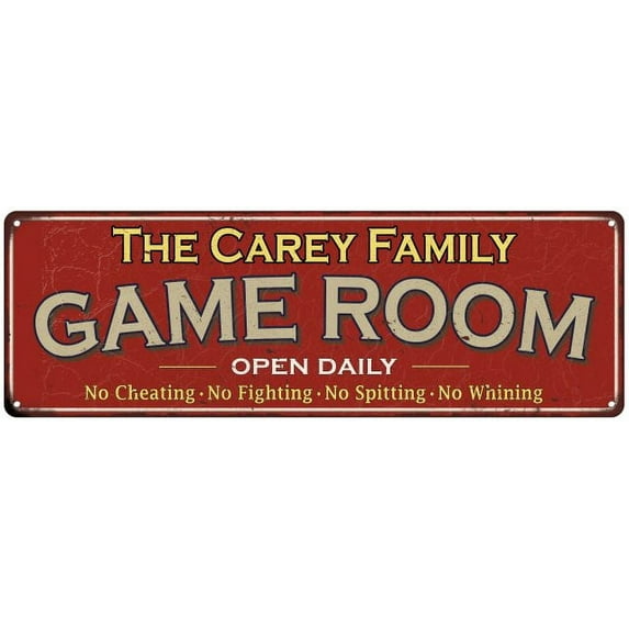 The Carey Family Gift Red Game Room Metal 6x18 Sign 206180038266