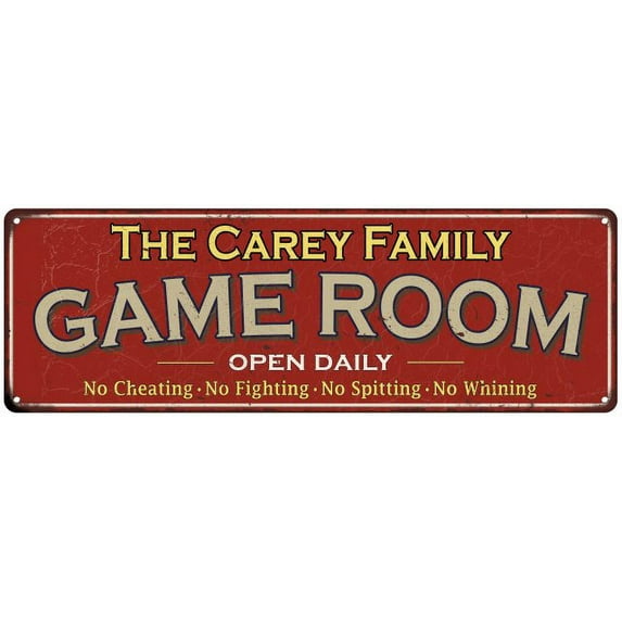 The Carey Family Red Game Room Metal 8x24 Sign 108240038266
