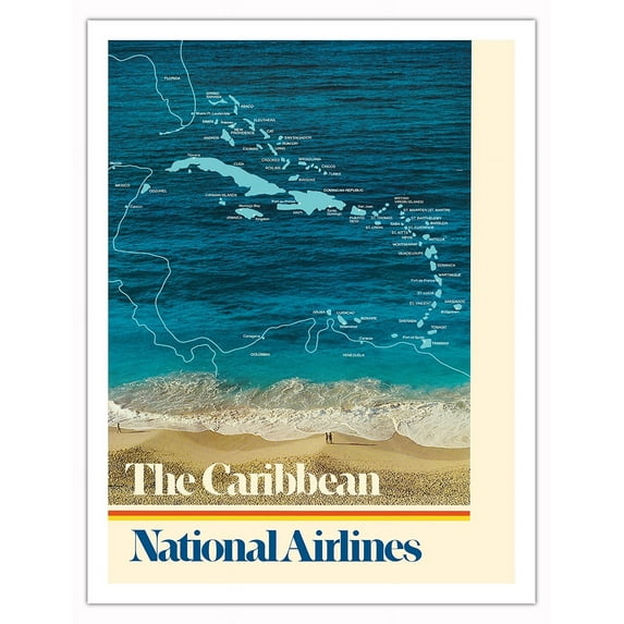The Caribbean - National Airlines - Vintage Travel Poster c.1970s - Fine Art Matte Paper Print (Unframed) 20x26in