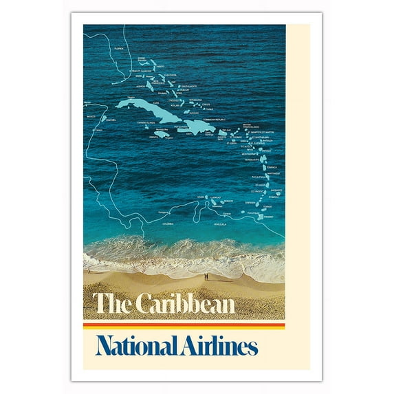 The Caribbean - National Airlines - Vintage Travel Poster c.1970s - Fine Art Matte Paper Print (Unframed) 30x44in