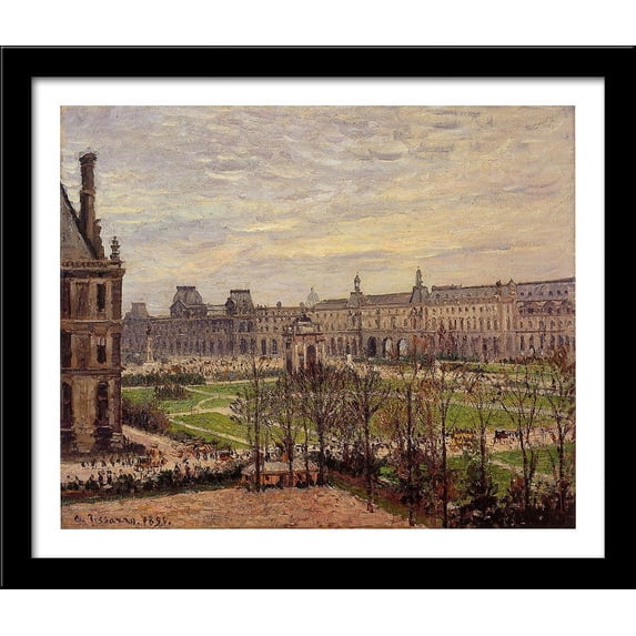 The Carrousel, Grey Weather 34x28 Large Black Wood Framed Print Art by Camille Pissarro