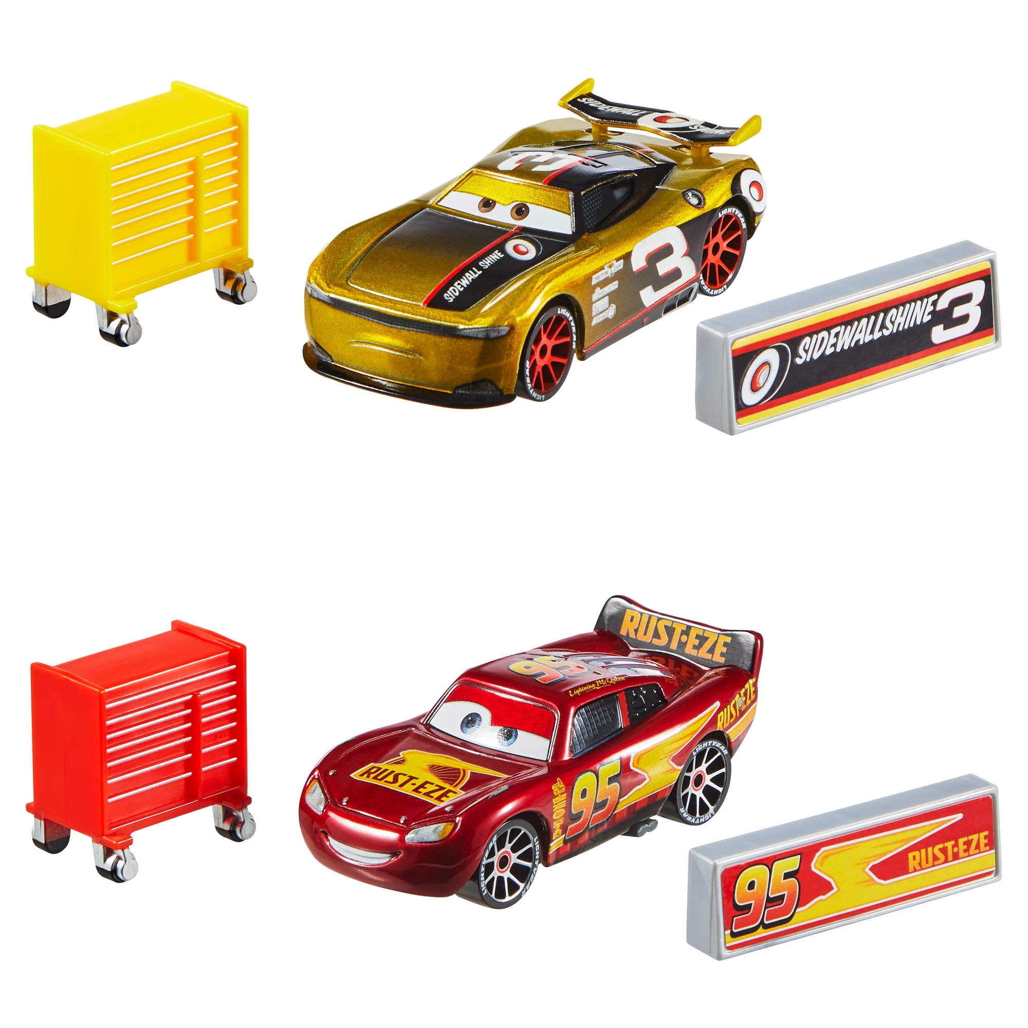 Disney and Pixar Cars NASCAR Set of 2 Die-Cast Toy Vehicles & 4 Accessories (Styles May Vary)