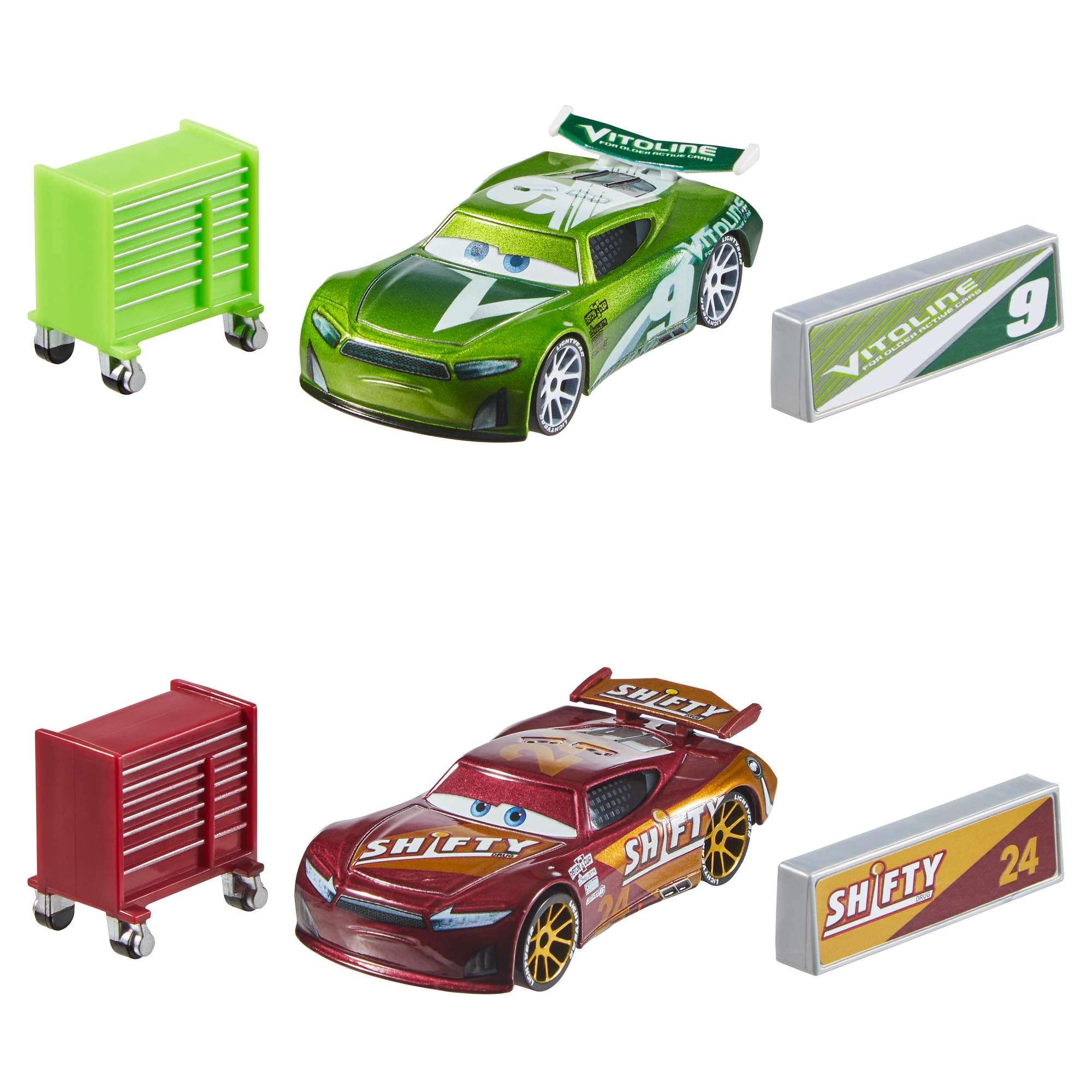 Disney and Pixar Cars NASCAR Set of 2 Die-Cast Toy Vehicles & 4 Accessories (Styles May Vary)