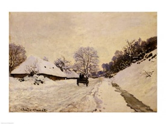 The Cart or Road under Snow at Honfleur 1867 Canvas Art - Claude Monet (24 x 18)
