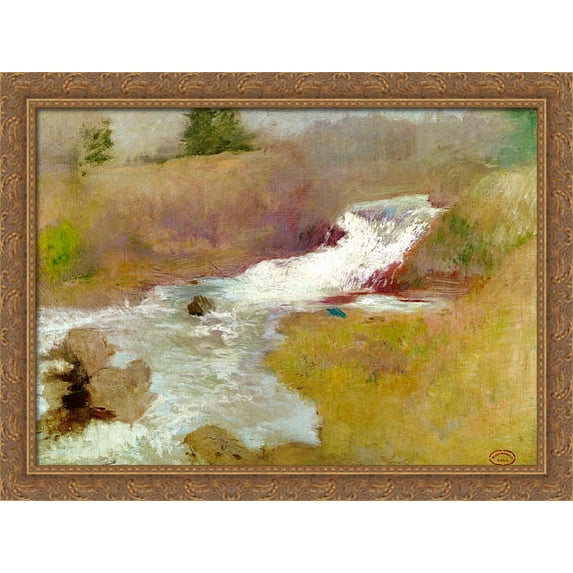 The Cascade in Spring 36x28 Large Gold Ornate Wood Framed Canvas Art by John Henry Twachtman