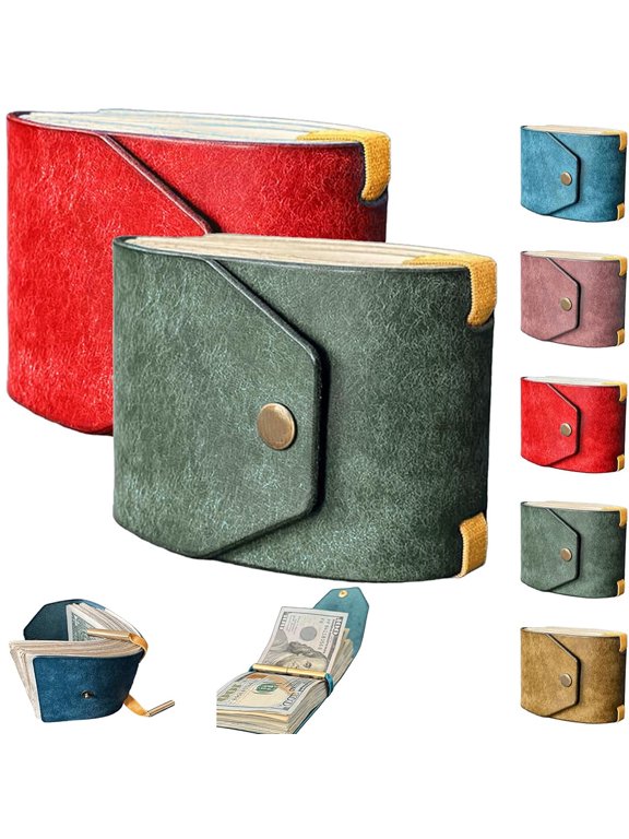 The Cash Wrap Wallet, Fast Cash Access Money Holder for Cash Leather Money Holder Handy Purse Bands Wallet Organizer (Green+Red)