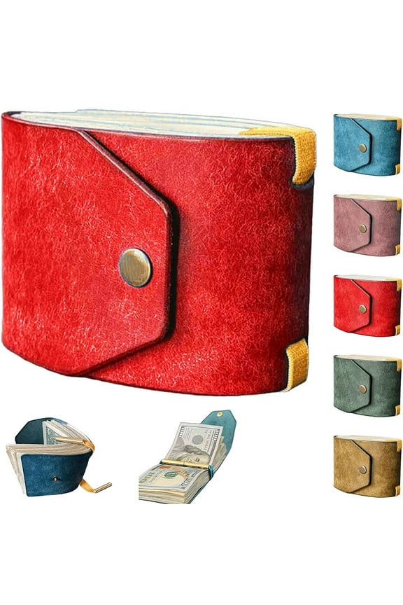 The Cash Wrap Wallet, Fast Cash Access Money Holder for Cash Leather Money Holder Handy Purse Bands Wallet Organizer (Red)