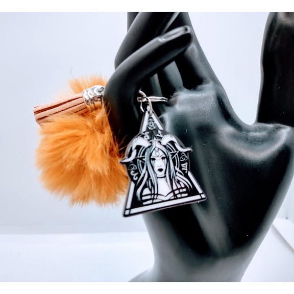 The Caster, Spell Goddess Acrylic Keychain with fur and tassel charm