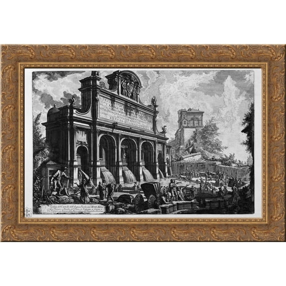 The Castle of the Acqua Felice 24x19 Gold Ornate Wood Framed Canvas Art by Piranesi, Giovanni Battista