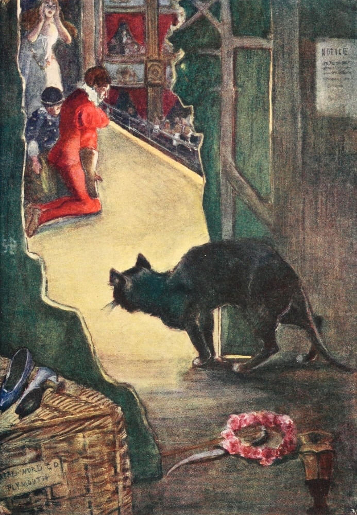 The Cat 1905 Black cat brings good luck to theatre Canvas Art - Adolphe Birkenruth (18 x 24)