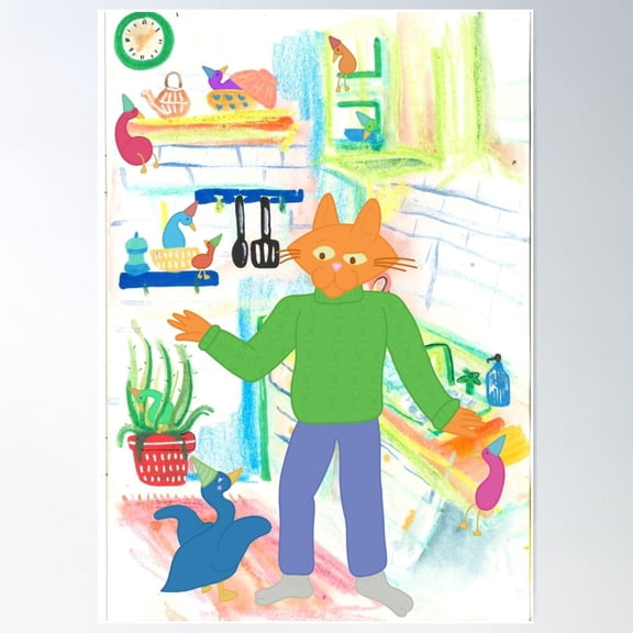 The Cat And The Bird Party Poster Wall Art, Modern Wall Decor For Living Room Bedroom, 16x24 UNFRAMED